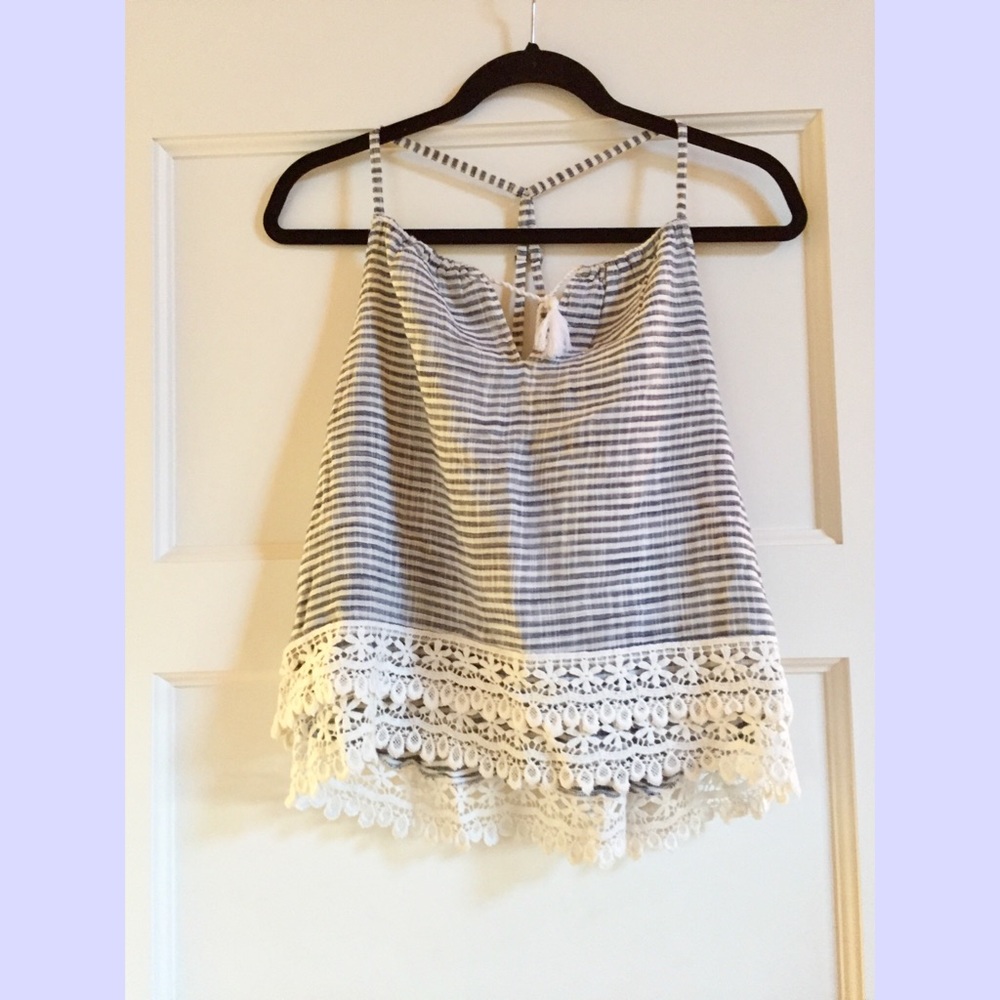 Striped tank with lace